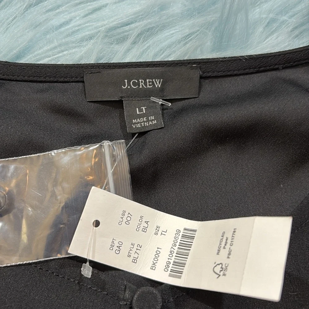 NWT J. CREW Puff-Sleeve Satin-Back Crepe Top in Black Tall Fit